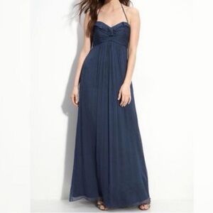 AMSALE 100% Silk Halter Maxi Formal Dress in Navy‎ Blue. Size 14
